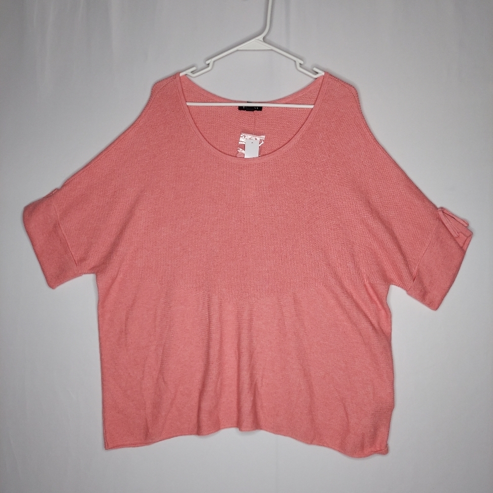 Tribal‎ Sweater Women 2X Short Sleeve Ribbed Knit Stretch Scoop Neck Pink